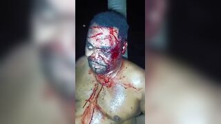 Rapist captured punished and tied to a tree