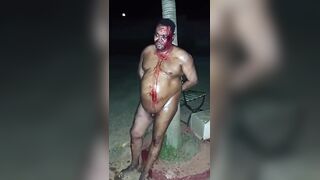Rapist captured punished and tied to a tree