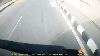 Wreckless Motorcyclist Gets Run Over By Speeding Bus