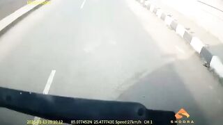 Wreckless Motorcyclist Gets Run Over By Speeding Bus