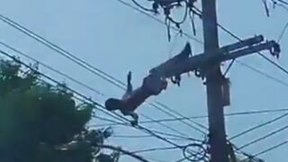 Dude Stealing A Copper Cable Gets Electrocuted