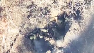 A grenade dropped from a drone landed directly on the head of a RU soldier