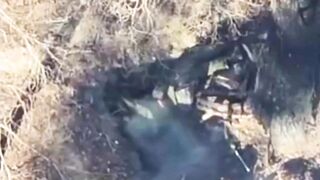 A grenade dropped from a drone landed directly on the head of a RU soldier