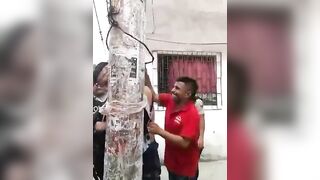 Captured Thief Tied To The Pole, Humiliated Before Police Arrest Him