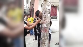 Captured Thief Tied To The Pole, Humiliated Before Police Arrest Him