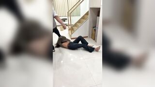 Evil Brut Kicks GF In The Head Accused Her Of Lying
