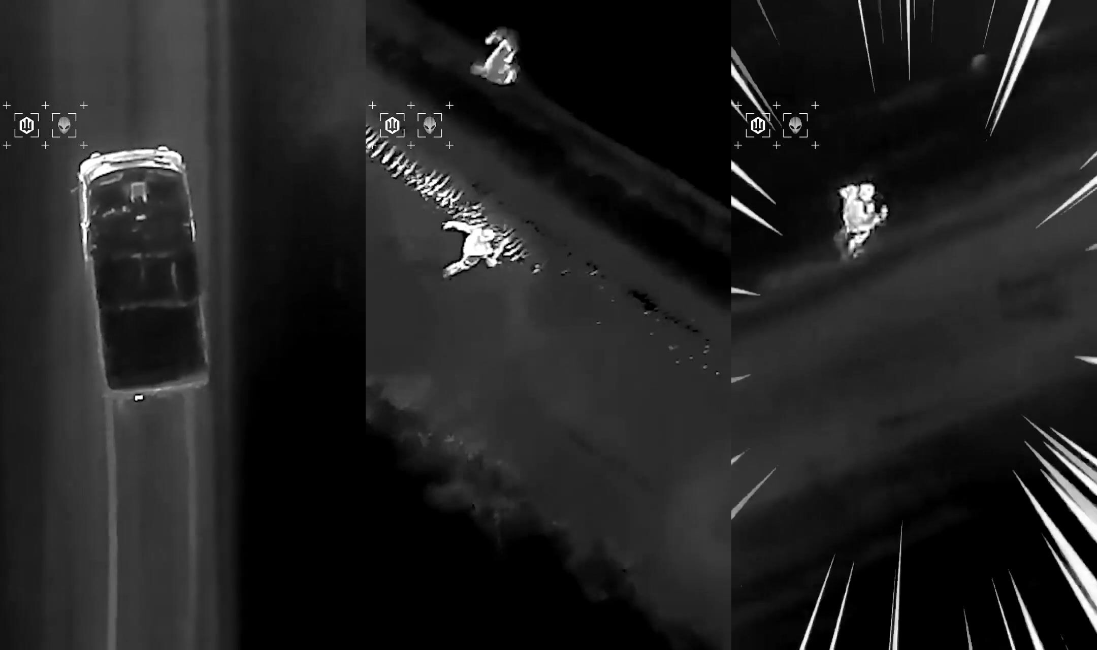 Two russians try to escape after bailing from their burning vehicle.