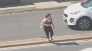 Crazy Mexican Woman Runs Into Traffic And Finds Out {Different Angle}