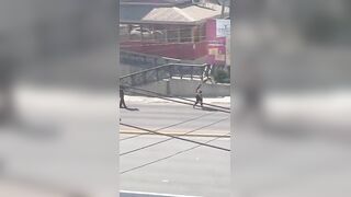 Crazy Mexican Woman Runs Into Traffic And Finds Out {Different Angle}