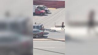 Crazy Mexican Woman Runs Into Traffic And Finds Out {Different Angle}