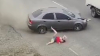 Woman Standing On The Roadside Taken Out By Speeding Car