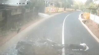 Dashcam Captures Head On Collision Between Bus And A Motorcycle