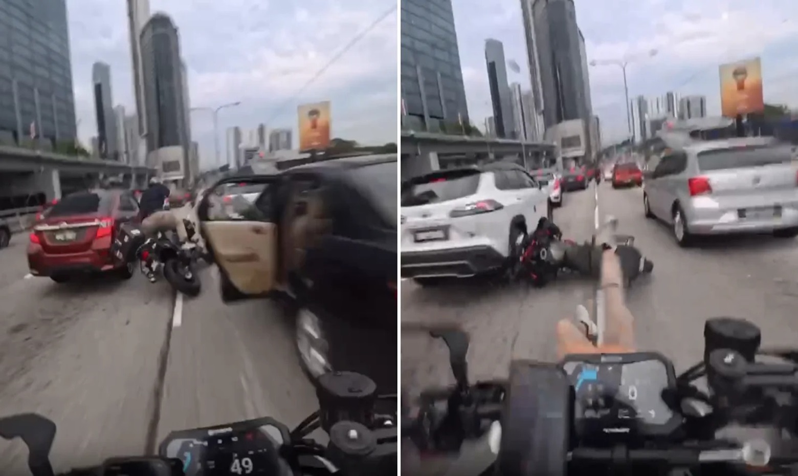 Shocking Moment Motorcyclist Runs Over Another Biker After He's Sent Flying by Toddle