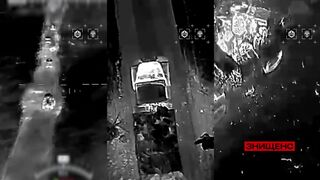 Multiple russian troop transports are hit at night by drones