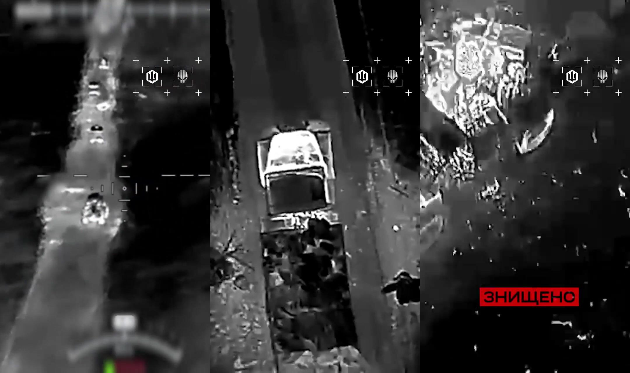Multiple russian troop transports are hit at night by drones
