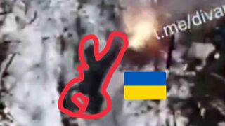 Ukrainian soldier sent flying by a drone.
