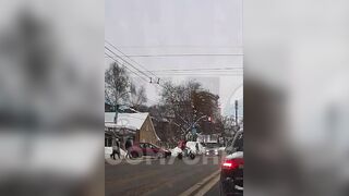 Delivery man does triple somersault after being hit by car