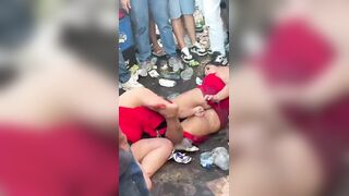 Secret fighting technique shown by drunk girl during a carnival
