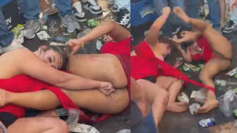 Secret fighting technique shown by drunk girl during a carnival