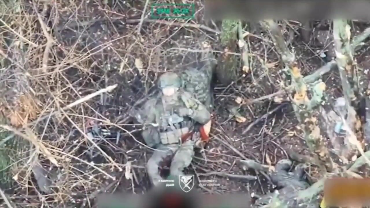 A Ukrainian paratrooper hits a Russian soldier who was trying to throw a grenade