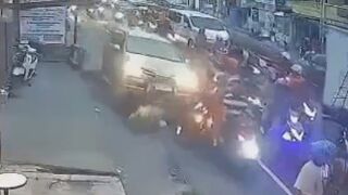 Cop  arrested after his multi-purpose vehicle  crashed into 14 bikes in Manila