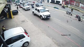 Motorbiker Hit And Run Over By A Pickup Truck In Brazil