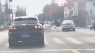 Dumb Moped Rider Pays The Price For Running On A Red Light