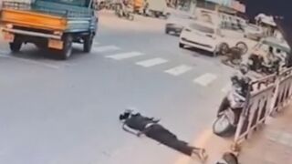 Motorcyclist Sent Flying Following Head On Collision in India