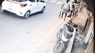 Motorcyclist Sent Flying Following Head On Collision in India