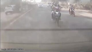 Couple On A Motorcycle Crushed From Behind