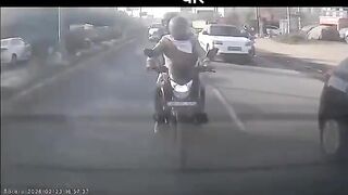 Couple On A Motorcycle Crushed From Behind