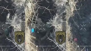 Russian invader throws a grenade which rolls back to him