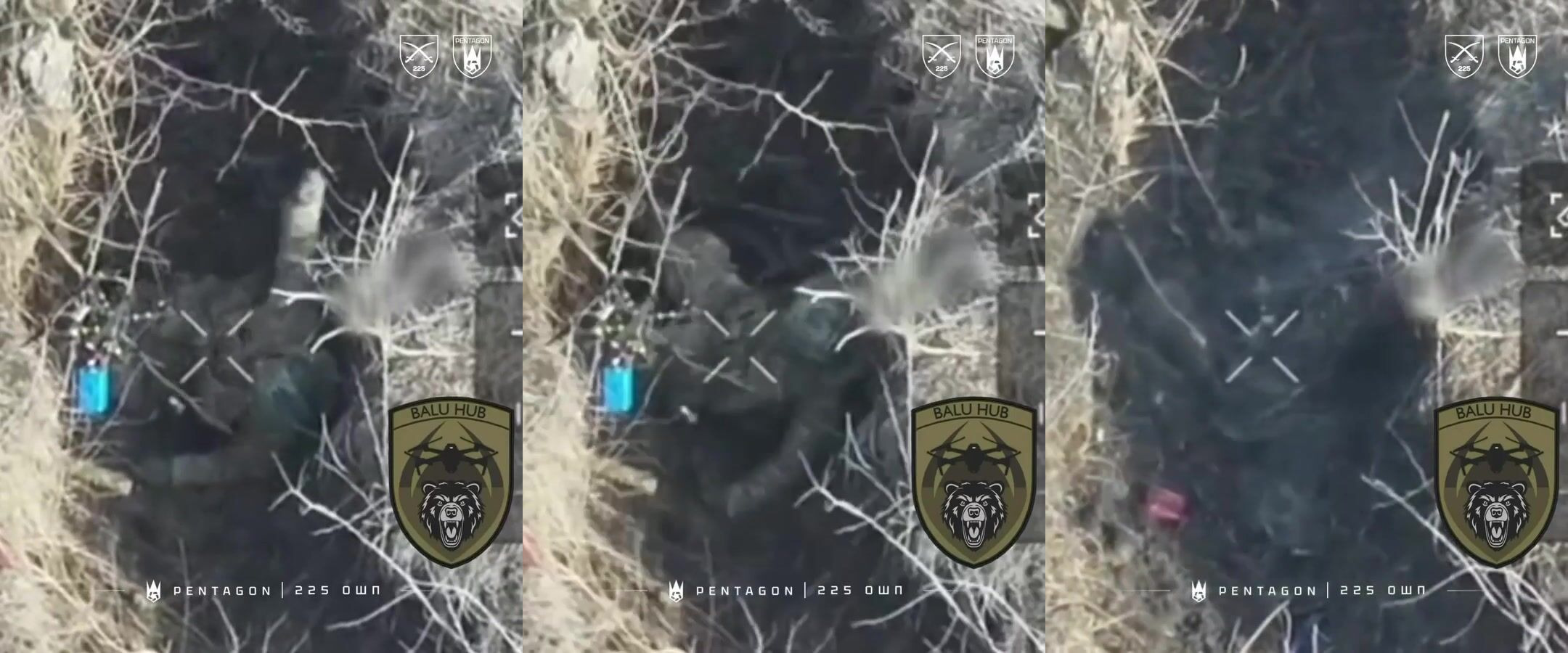 Russian invader throws a grenade which rolls back to him