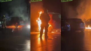 Man escapes burning car.