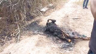 A charred body was found tied up on the side of BR-235
