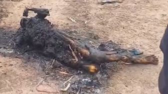 A charred body was found tied up on the side of BR-235