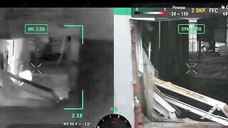 Russian soldier caught by Ukrainian recon drone during intimate moment.