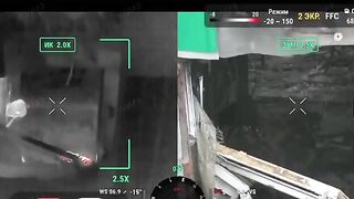Russian soldier caught by Ukrainian recon drone during intimate moment.