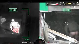 Russian soldier caught by Ukrainian recon drone during intimate moment.