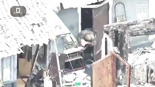 A desperate russian soldier eating snow