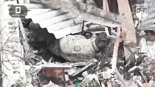 A desperate russian soldier eating snow