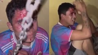 Thief Gets Beaten With A Chain, Kicked By Angry Man