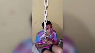 Thief Gets Beaten With A Chain, Kicked By Angry Man