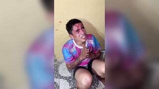 Thief Gets Beaten With A Chain, Kicked By Angry Man