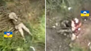 Drone turns Ukrainian into mincemeat.