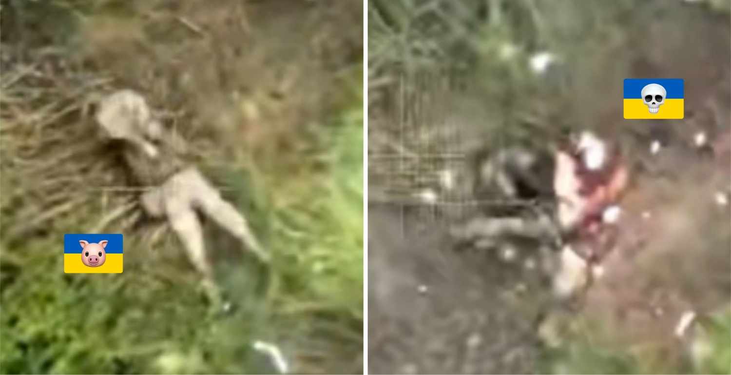 Drone turns Ukrainian into mincemeat.
