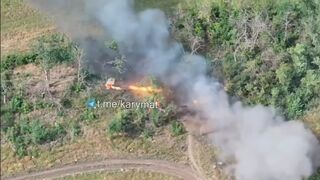 Ruzky truck dragged on dozen meters from burning rocket after FPV strike