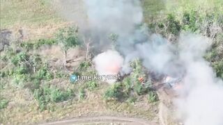 Ruzky truck dragged on dozen meters from burning rocket after FPV strike