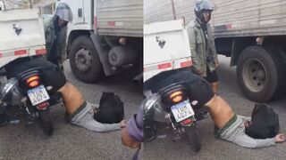 Motorcyclist VS Parked Truck, Truck Won
