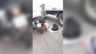 Motorcyclist VS Parked Truck, Truck Won